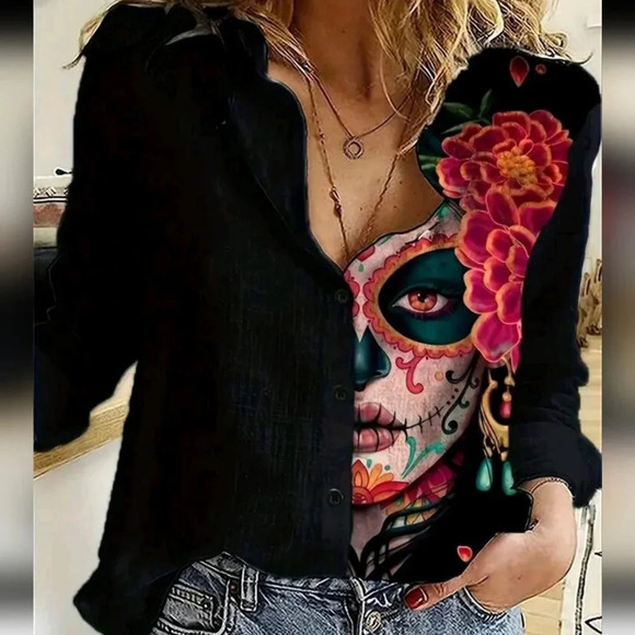 Long Sleeve Shirt With Printed Pattern - Picture 1 of 5